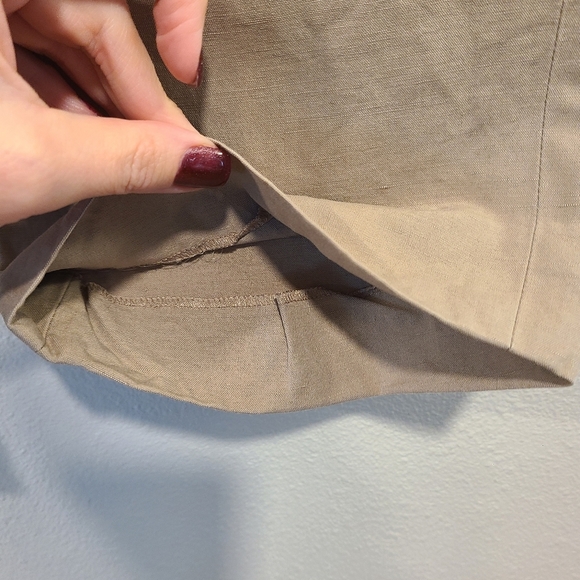 Chloe Tan Linen Blend Straight Leg Cropped Pants - Picture 3 of 7